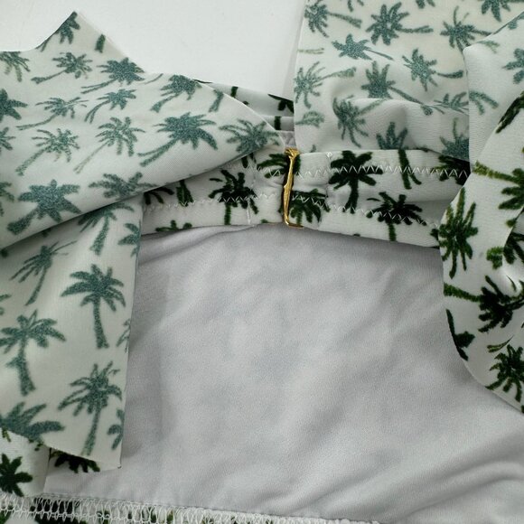 Milly Cabana Palm Print Bikini Set - M - Ruffled Top & Bottom - Green & White - Picture 8 of 9